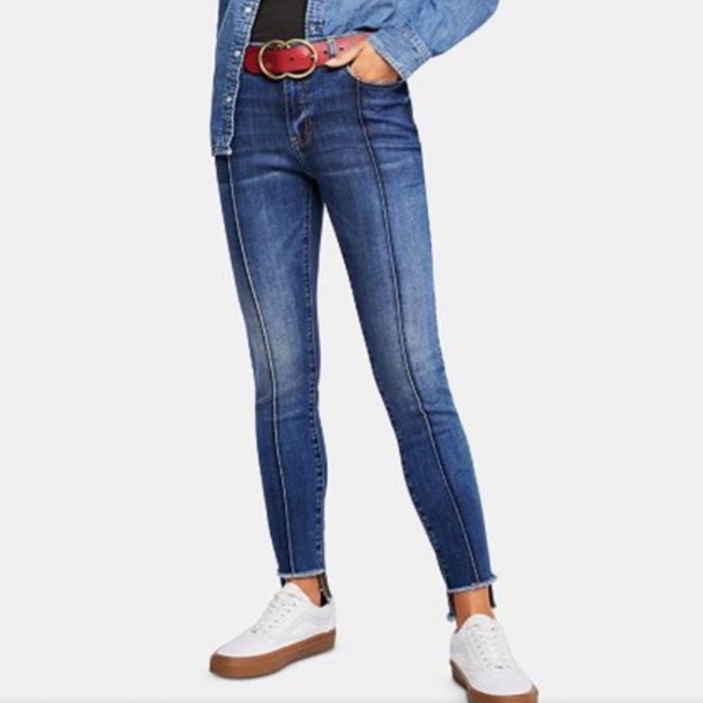 Free People Pintuck Raw Hem Denim Skinny
